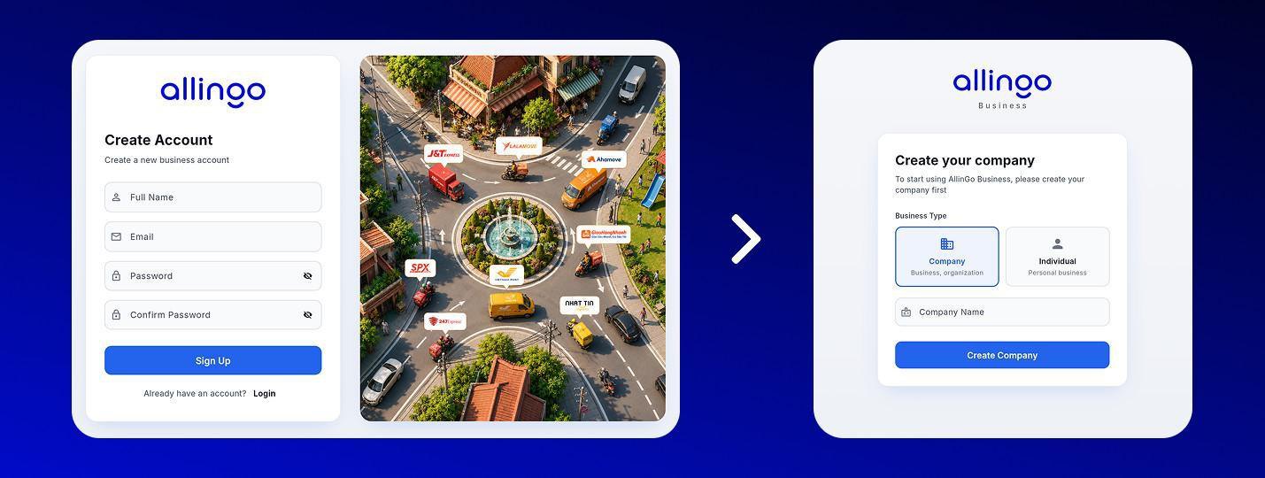Tạo tài khoản Allingo, sau đó chọn Công ty hoặc Cá nhân
