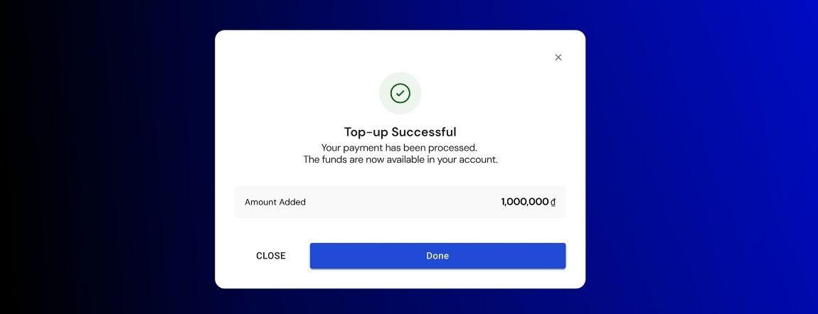 Top-up Successful confirmation dialog