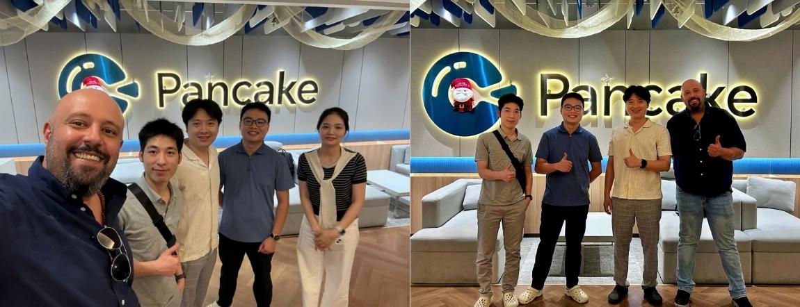 Representatives from Allingo and Pancake meeting at the Pancake office